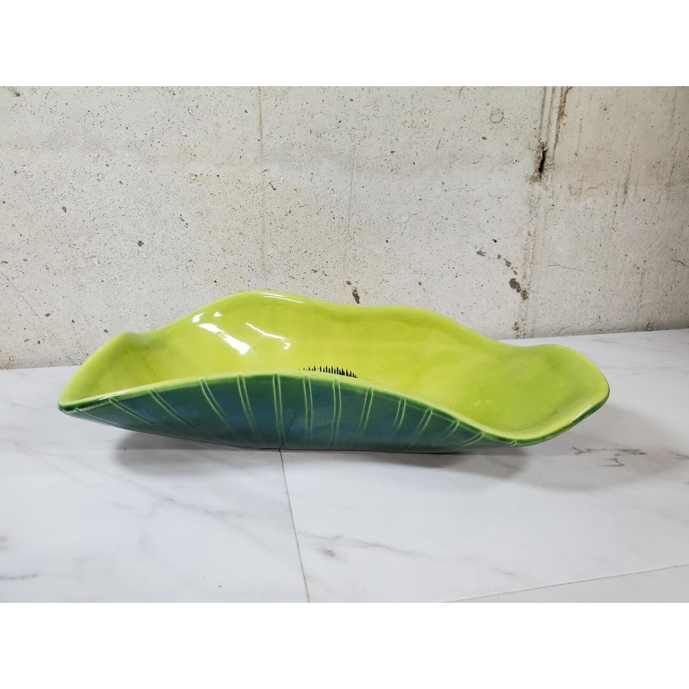 Haeger Art Pottery Glossy Green Flower Frog Vintage Large Plate Platter 14" - Picture 7 of 9